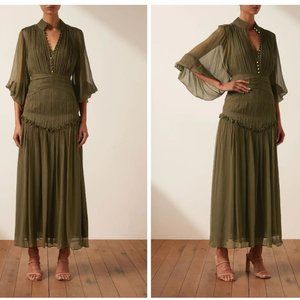 NWT Shona Joy Iris Button Up Ruched Midi Dress in Cumin (Size US4/AUS8)